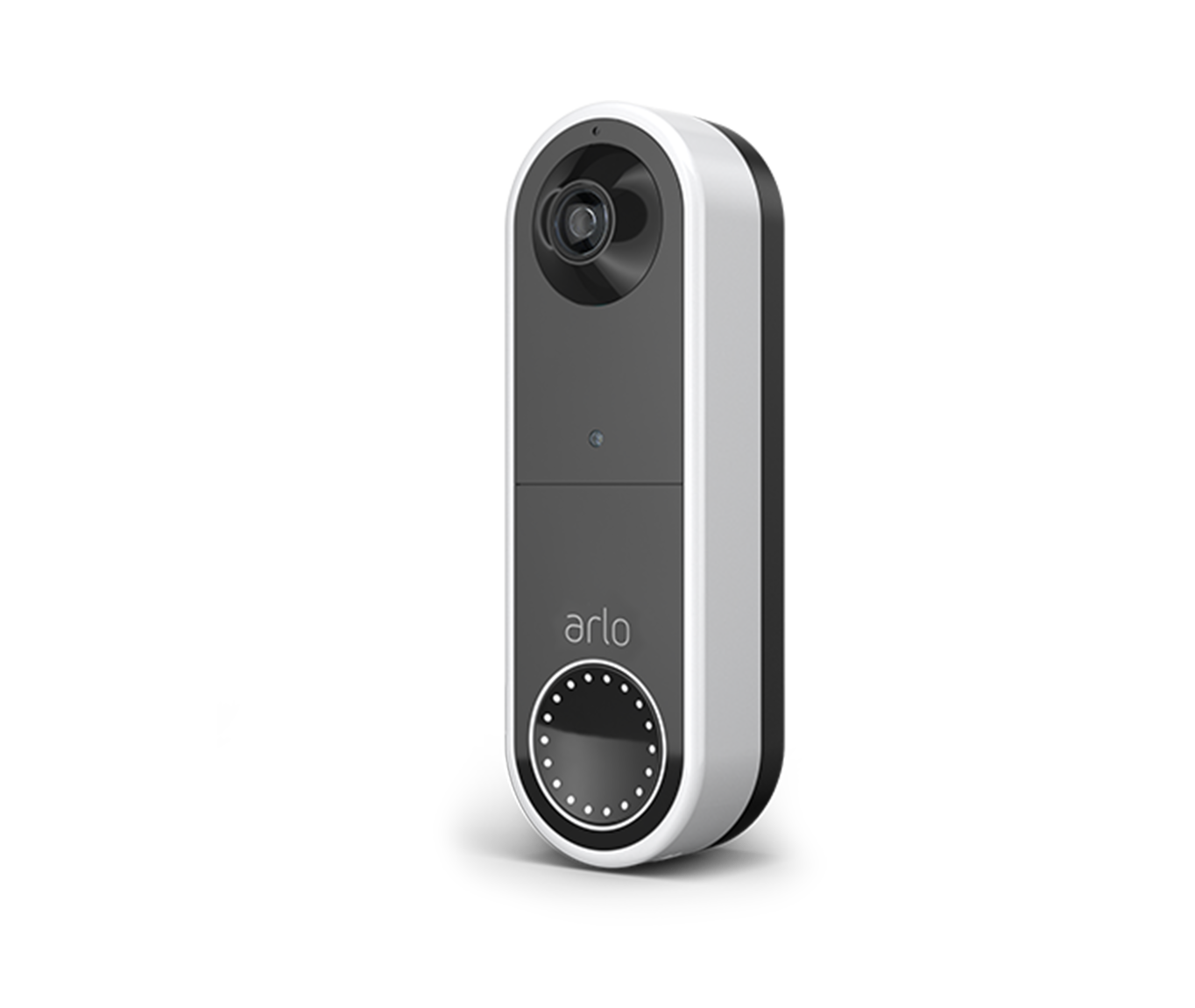 En hvid arlo trådløs dørklokke kamera