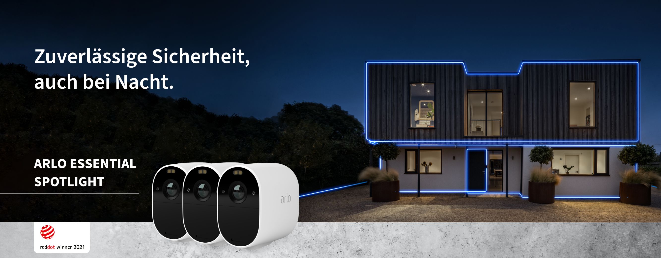 Arlo Essential Spotlight Kamera an einer Tür, Reddot -Gewinner 2021 DE