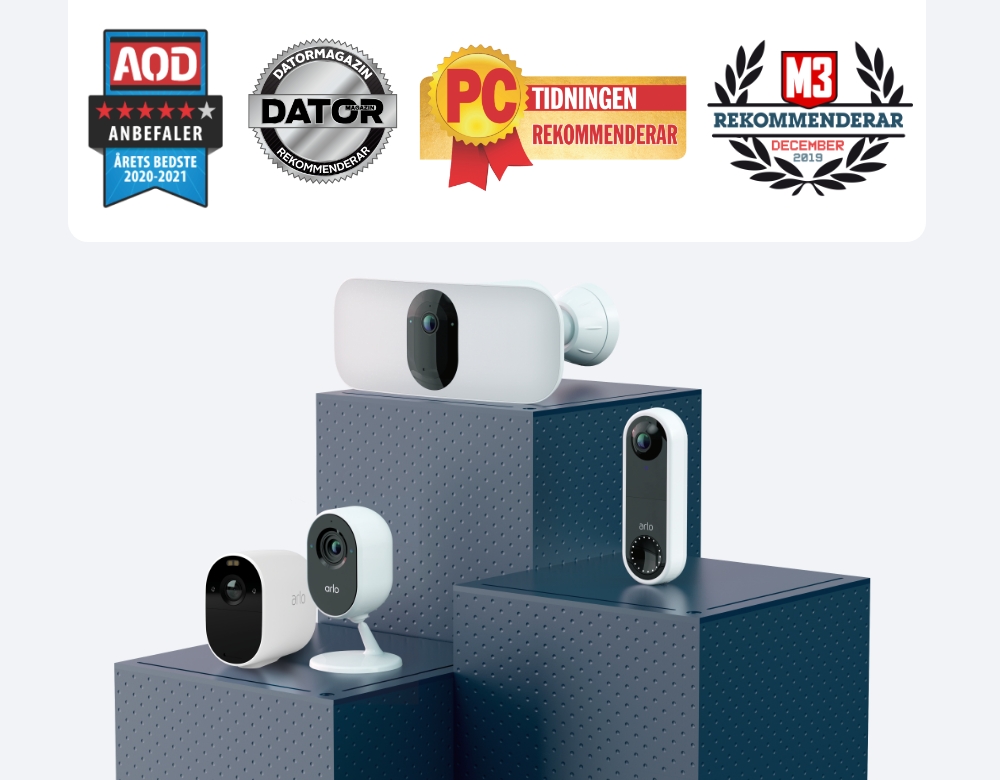 Awards won by Arlo security products: reddot winner, Good design and T3