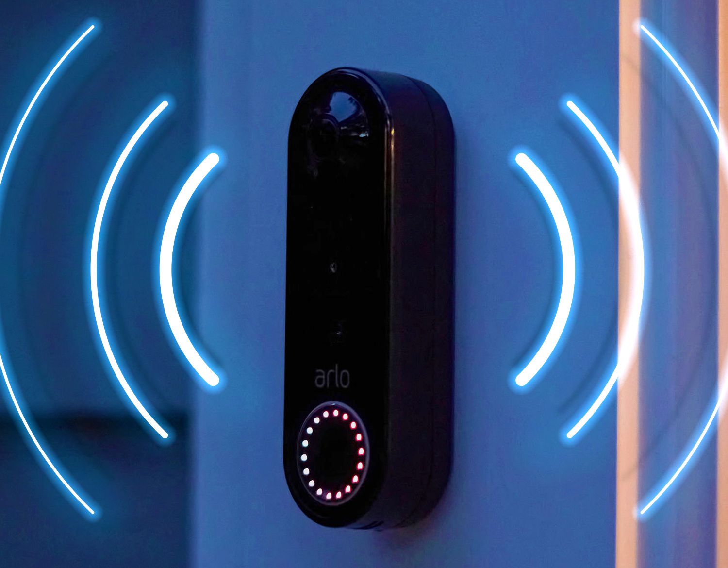 Et bilde illustrerer en Arlo-trådløs videodørklokkesirene som lyder om natten