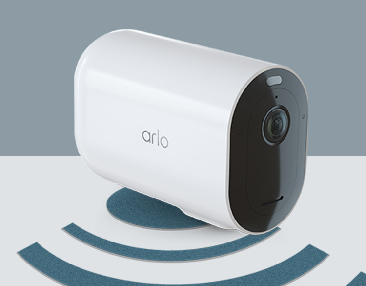 Et bilde illustrerer et Arlo-sikkerhetskamera som kobles direkte til et wi-fi-nettverk