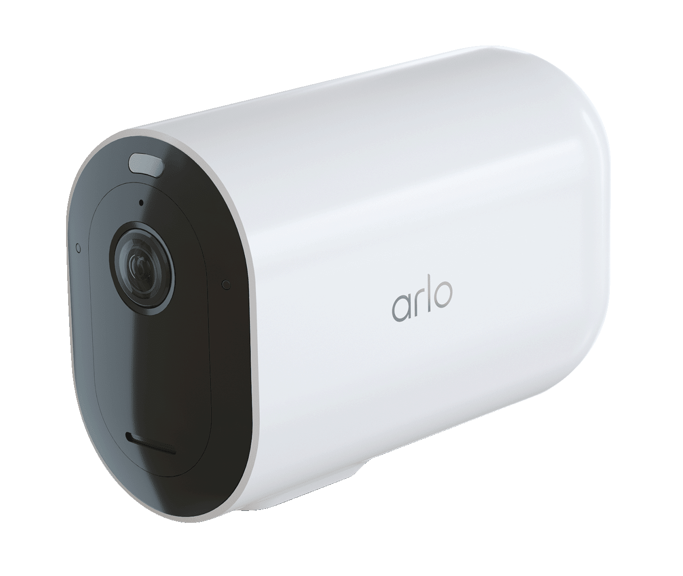 Eine weiße Arlo Pro 4 XL -Kamera linker Winkel
