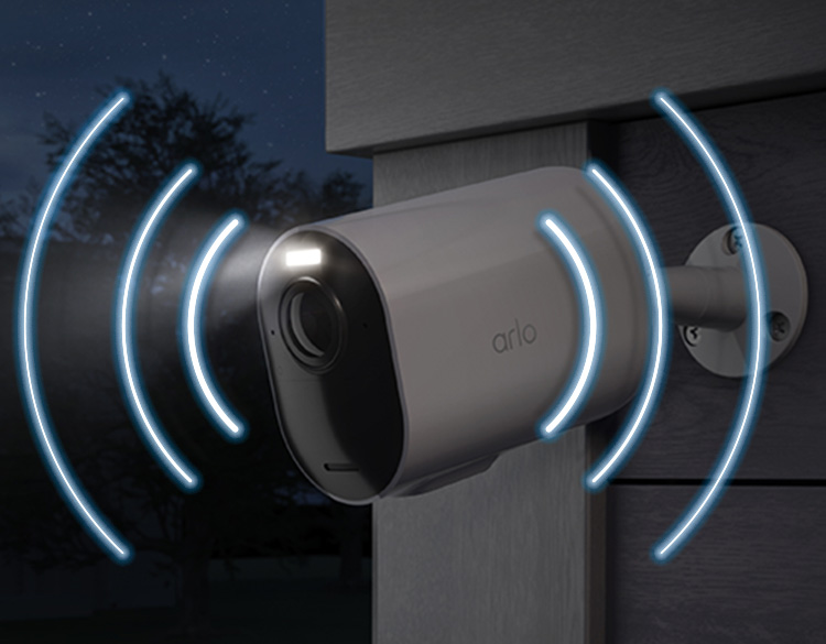 Un efecto visual muestra la sirena integrada de la cámara de seguridad Arlo Ultra 2 XL