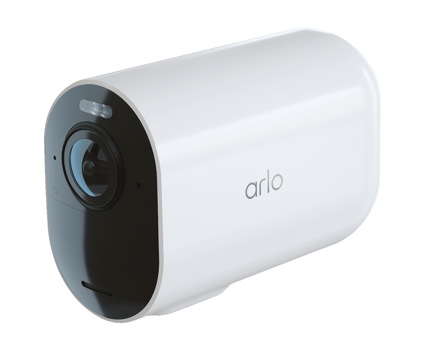 A white Arlo ultra 2 xl camera side angle