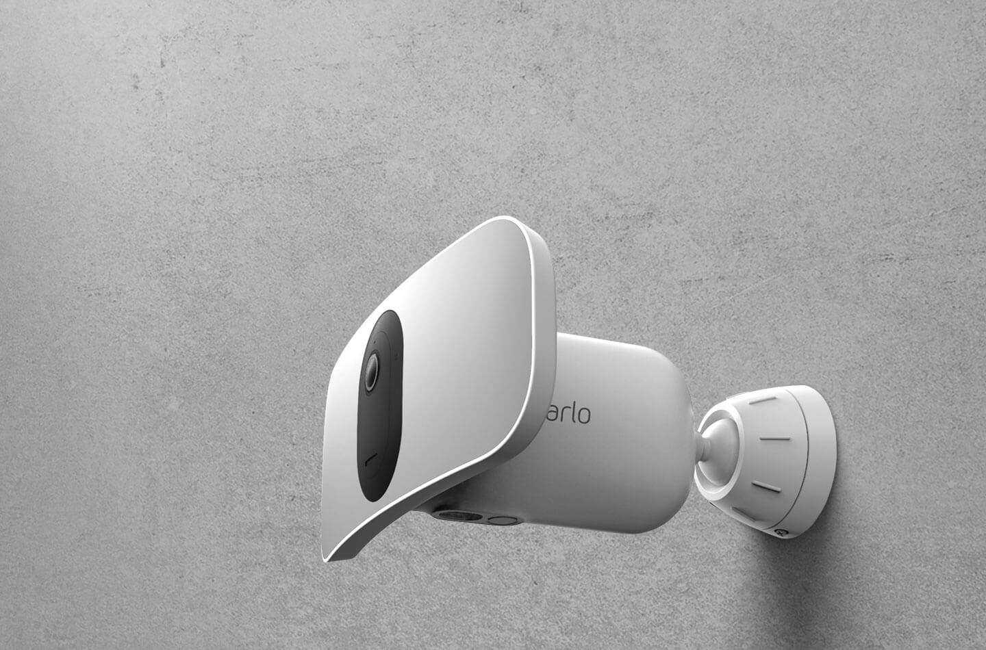 Arlo Pro 3 Floodlight security camera in close-up on a wall