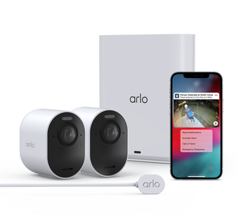 Arlo Secure Annual Plan + Ultra 2 - 2 Camera Kit + Outdoor Charging Cable, in white, facing right