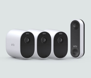 The Wireless Doorbell & Essential 3 Cam Bundle, in white, facing front
