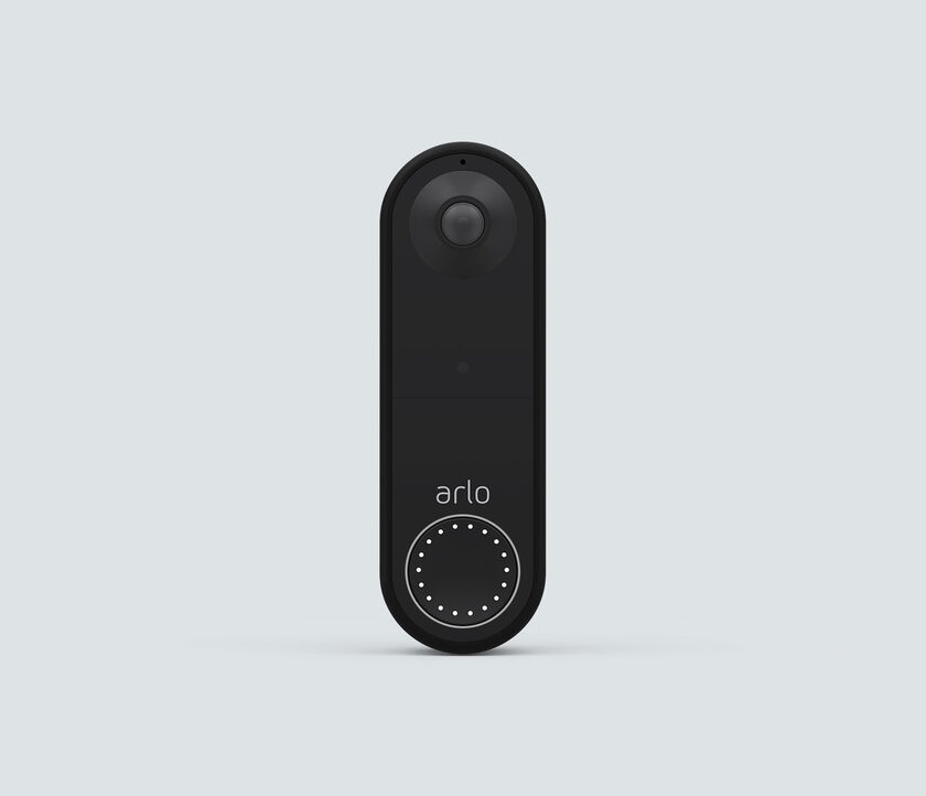 Arlo Video Doorbell Wire-Free, in black, facing front