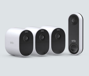 The Wired Doorbell & Essential 3 Cam Bundle, in white, facing front