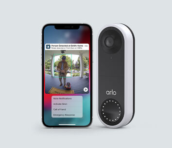 Arlo Secure Annual Plan + Wired Doorbell, in white, facing right