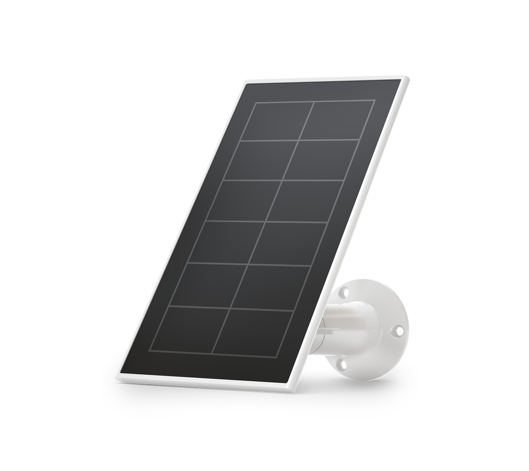 Arlo Essential Solar Panel, in white, facing left 