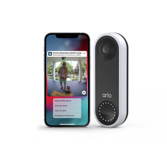 Arlo Secure Annual Plan + Wired Doorbell, in white, facing left