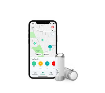 Smartphone image with arlo safe app on screen, showing family plan + 2 Arlo Safe buttons