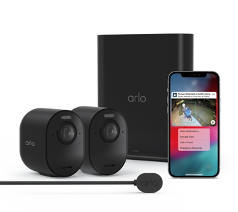 Arlo Secure Annual Plan + Ultra 2 - 2 Camera Kit + Outdoor Charging Cable, in black, facing right