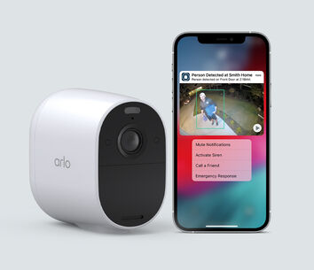 Arlo Secure Annual Plan + Essential Camera, in white, facing right