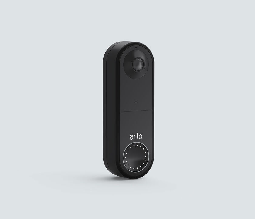 Arlo Video Doorbell Wire-Free, in black, facing right