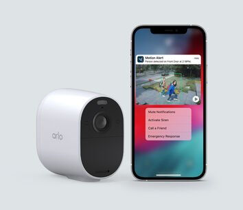 Arlo Secure + Essential Camera, in white, facing front