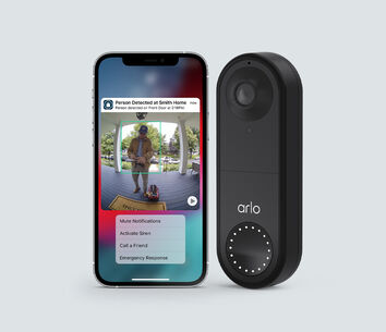 Arlo Secure Annual Plan + Wired Doorbell, in black, facing right