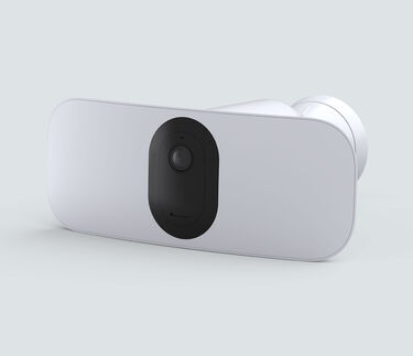 Arlo Pro 3 Floodlight Camera, in white, facing left
