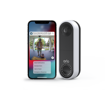 Arlo Secure Annual Plan + Wireless Doorbell, in white, facing left