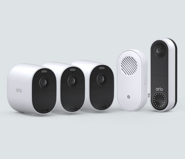 The Wireless Doorbell, Chime & Essential 3 Cam Bundle, in white, facing front
