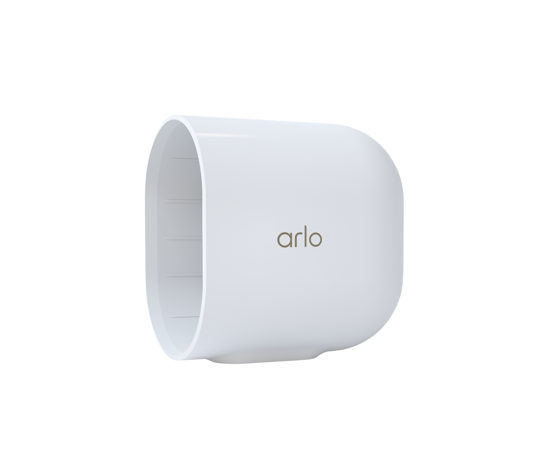 Arlo Ultra & Pro 3 camera housing in white, 3/4 view, in white, facing left