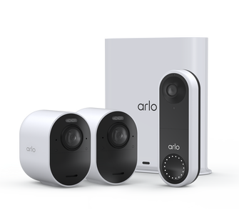 The Wired Doorbell + 4K Camera Bundle, in white, facing front