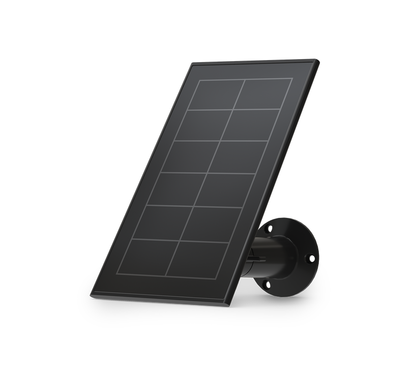 Arlo Solar Panel Charger, in black, facing left