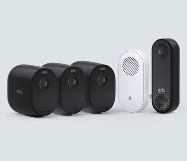 The Wireless Doorbell, Chime & Essential 3 Cam Bundle, in black, facing front