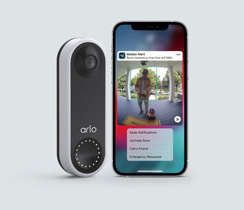 Arlo Secure + Wired Video Doorbell, in white, facing front