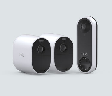 The Wired Doorbell & Essential 2 Cam Bundle, in white, facing front