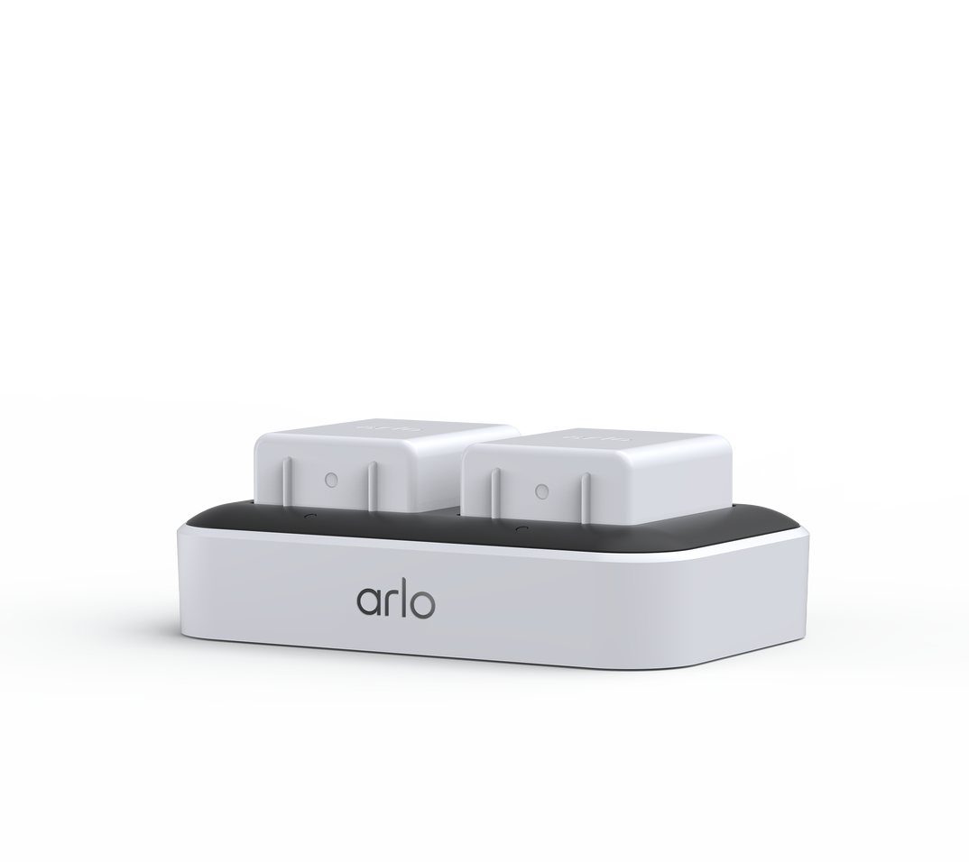 Arlo Dual Charging Station, in white, facing left