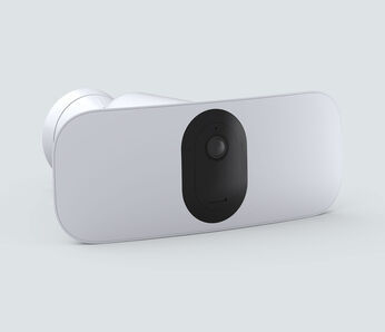 Arlo Pro 3 Floodlight Camera, in white, facing right