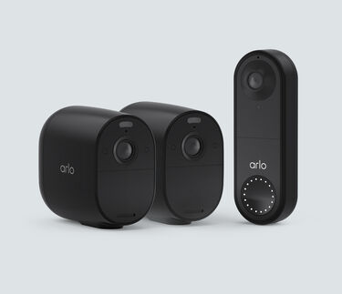 The Wired Doorbell & Essential 2 Cam Bundle, in black, facing front