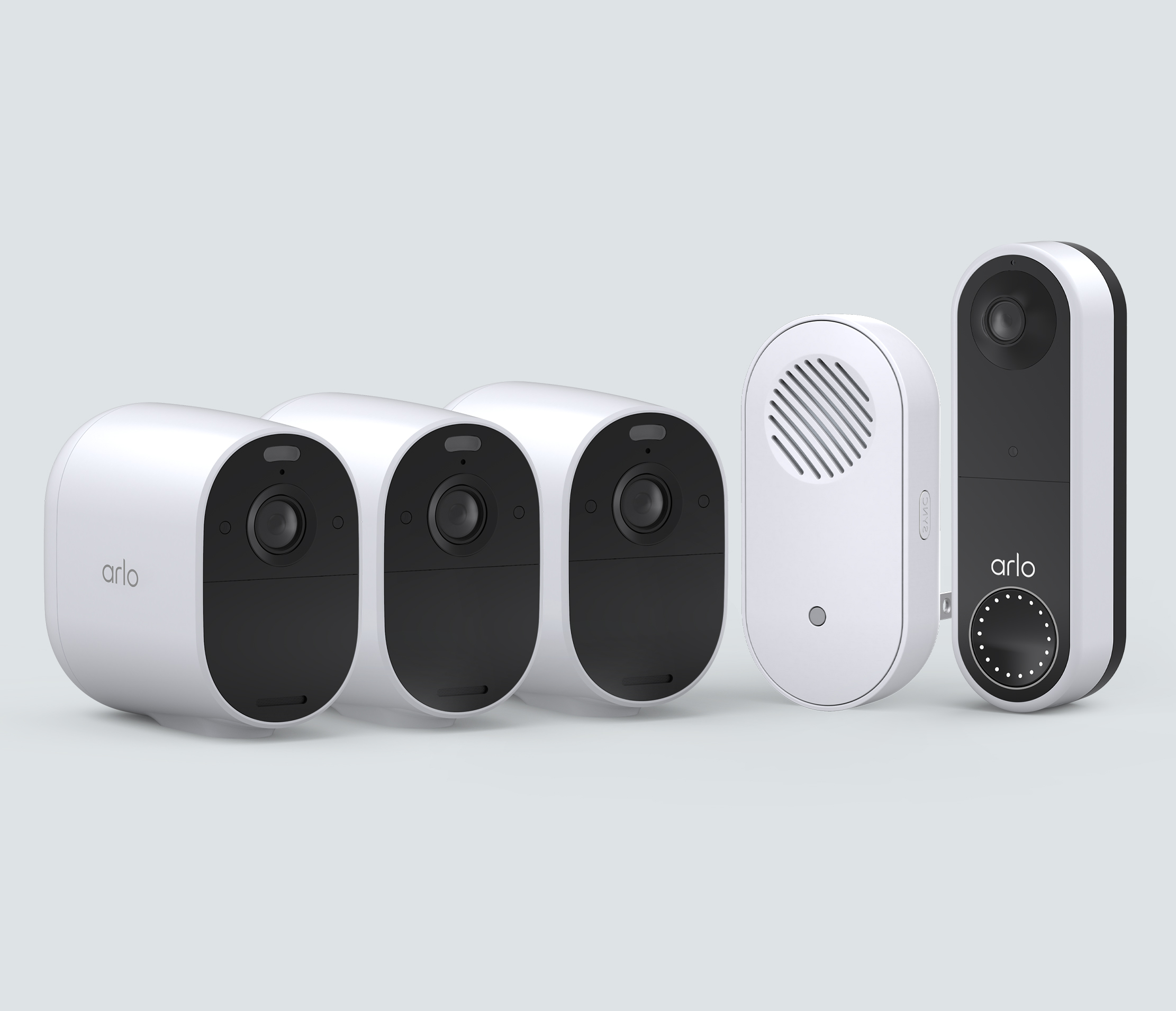 The Wireless Doorbell, Chime & Essential 3 Camera Bundle - White