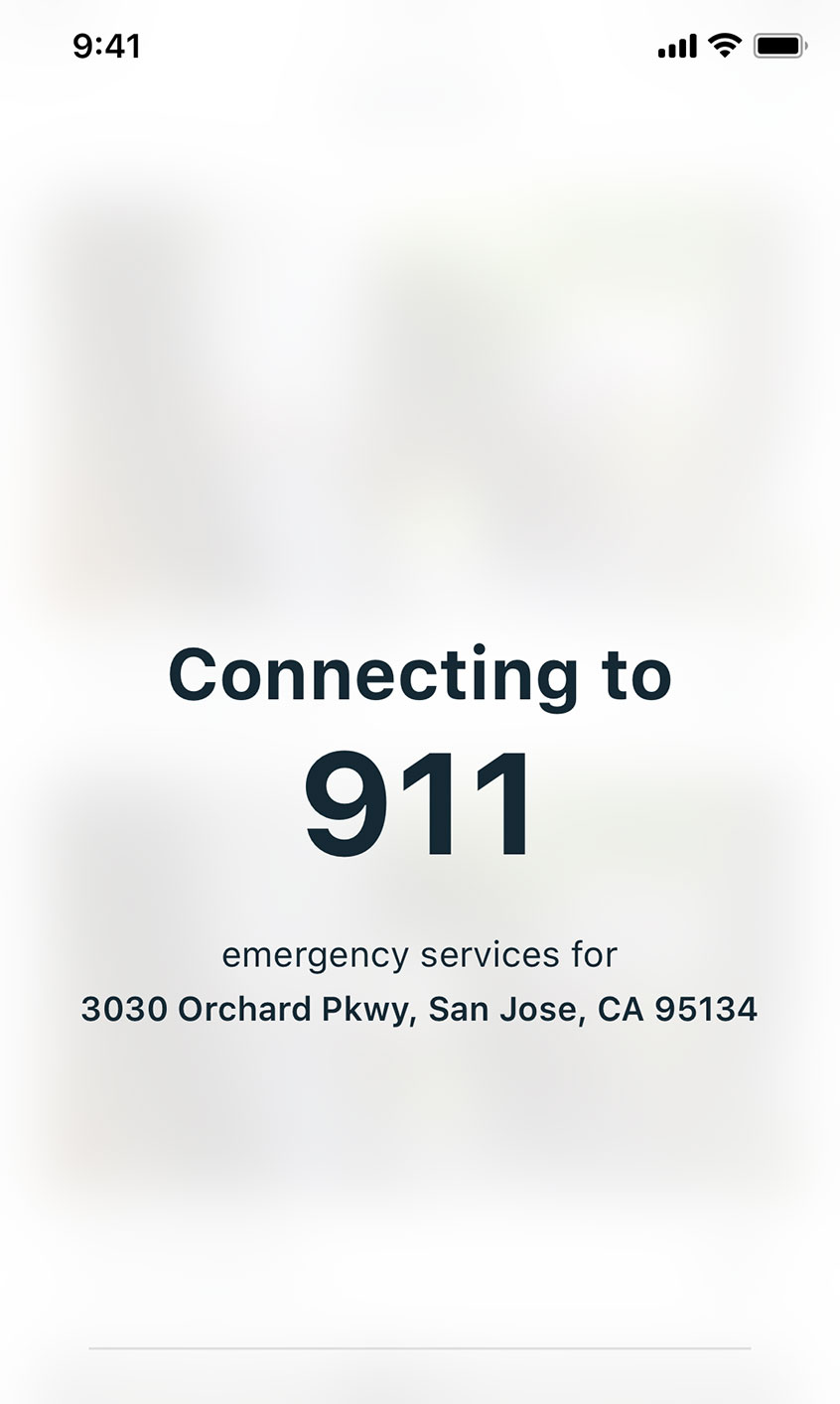 Smart phone displaying Arlo app with quick emergency response connecting to 911