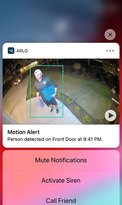 Smart phone displaying Arlo app motion alert detecting motion