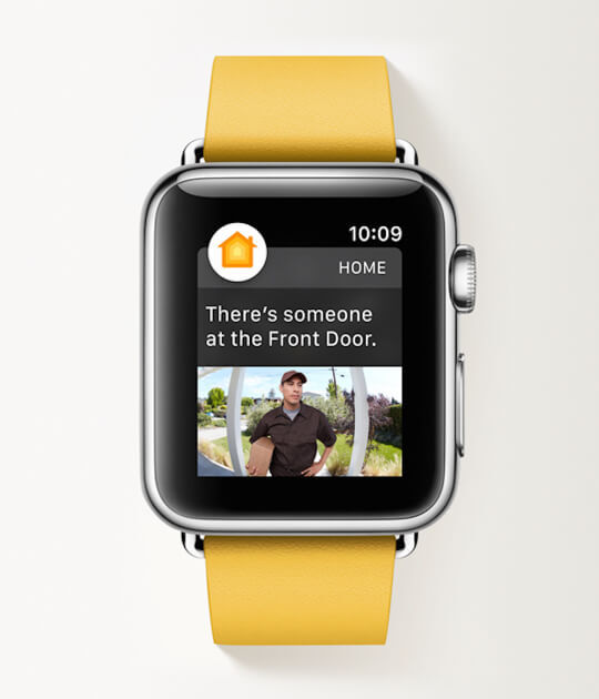 手腕上戴著 Apple Watch 的人，其內容顯示 Arlo 動作警示