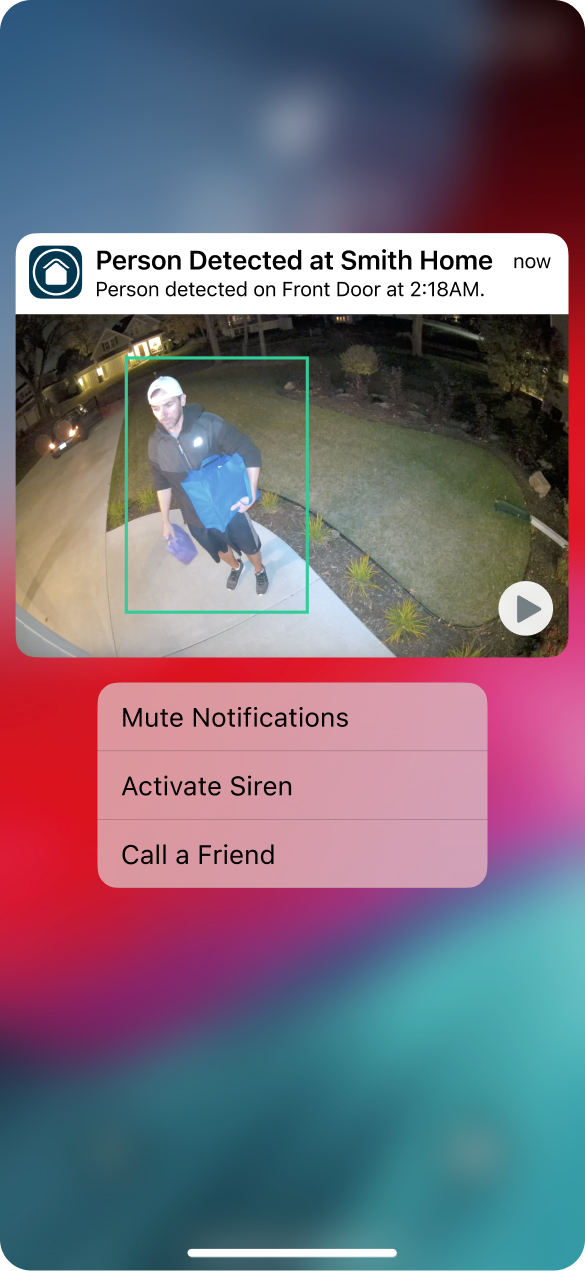 Smart phone displaying Arlo Secure App motion alert detecting motion