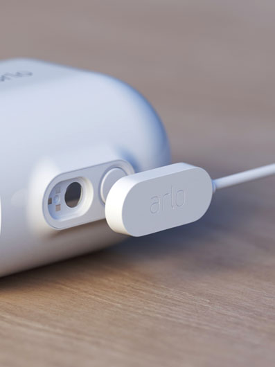 Arlo easy recharging via the magnetic power cable