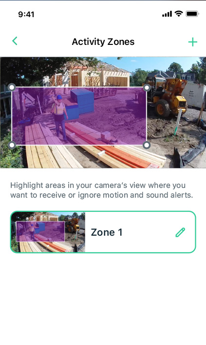 Smart phone displaying Arlo Secure App with highlight activity zones